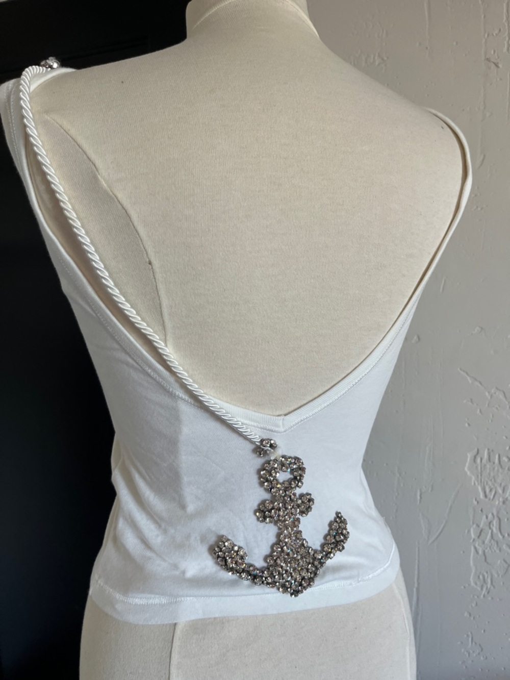 NHL White Tank Top with Rhinestone Anchor Accent